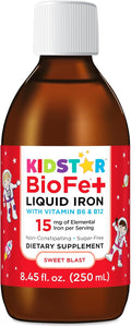 BioFe+ Iron Liquid for The Family No Sugar 8.45 Fl. Oz. 15mg Elemental Iron Non-Constipating Sweet Blast