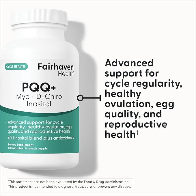 Fairhaven Health PQQ Plus Myo-inositol D-Chiro Inositol Supplement | PQQ Supplement to Support Cycle Regularity Healthy Ovulation Egg Quality Women’s Reproductive Health | Non-GMO | 120 Capsules