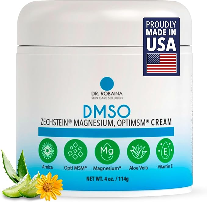 Dr. Robaina DMSO Cream - 99.9% Pure DMSO Pharmaceutical Grade | Formula with Zechstein Magnesium Arnica Aloe Vera Vitamin E - 4 oz
