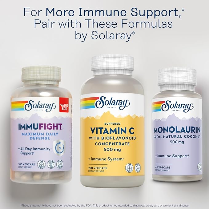 SOLARAY Buffered Vitamin C 500mg - with Bioflavonoids Rose HIPS and Acerola Cherry - Immune Support Supplement - Easy to Digest Vegan Lab Verified 60-Day Guarantee - 250 Servings 250 VegCaps