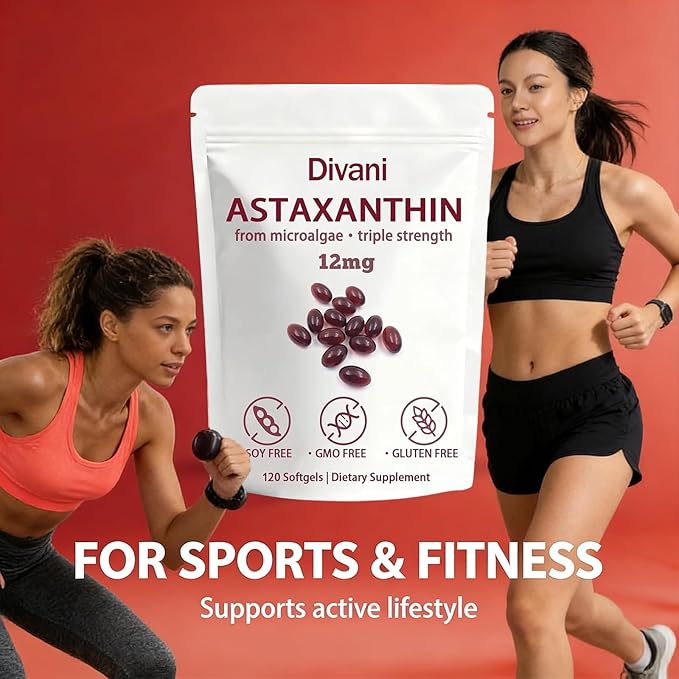 Divani Astaxanthin 12mg Softgel ValAsta Antioxidant Supplement Easy-to-Swallow Softgels Daily Wellness &amp Skin Support Non-GMO Gluten Free 120 Softgels