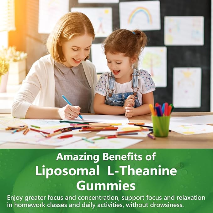 Liposomal L-Theanine 1200mg GummiesComplex Magnesium GABA5-HTPAshwagandha etc for Calm Zzz &amp Relaxation Support for AdultsChildren &amp ElderlyLiposomal Enhance 98% Absorption