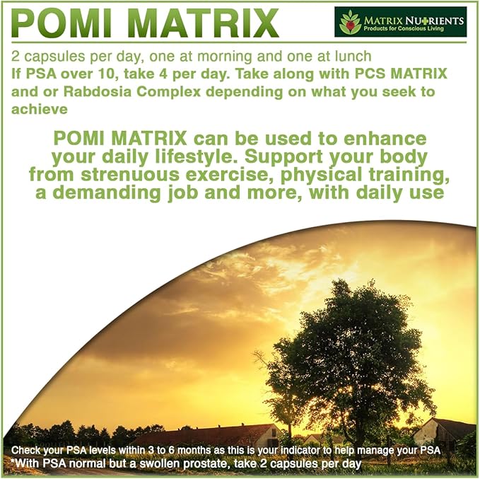 POMI Matrix - 10 Times Stronger Than the Competition! - Lower PSA Levels for Healthy Prostate - 100% Organic - Ingredients: Pomegranate Green Tea Turmeric Broccoli - Vegan Capsules (60ct)