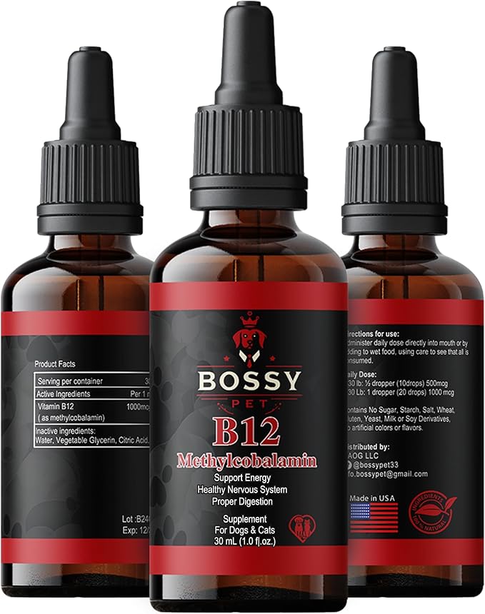 Vitamin B12 for Dogs &amp Cats - Liquid Supplement for Dogs &amp Cats - Vet-Formulated Methylcobalamin Drops - Supports Energy Nerve Function &amp Appetite - Fast-Absorption- Easy to Administer.