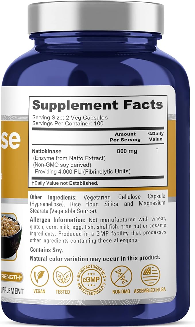 NusaPure Nattokinase 4000 FU 800mg 200 Veggie Capsules (Vegan Non-GMO)