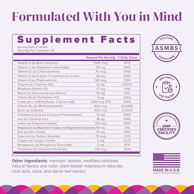 BariMelts Bariatric Multivitamin with Iron - 1 Month Supply (60 Fast-Dissolving Tablets) - Sugar-Free - Post-Op Bariatric Vitamins - Natural Blueberry Flavor