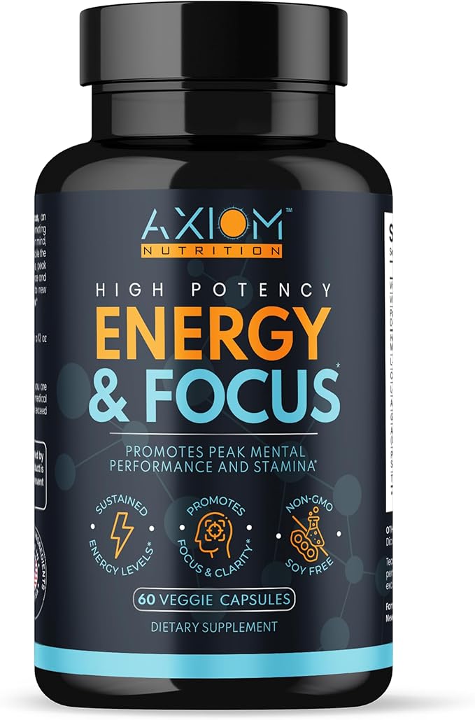 Energy and Focus - Extra Strength 200mg Caffeine and Lions Mane Mushroom Supplement 60 Capsules - with Alpha GPC L-Theanine L-Tyrosine to Support Brain Function and Concentration
