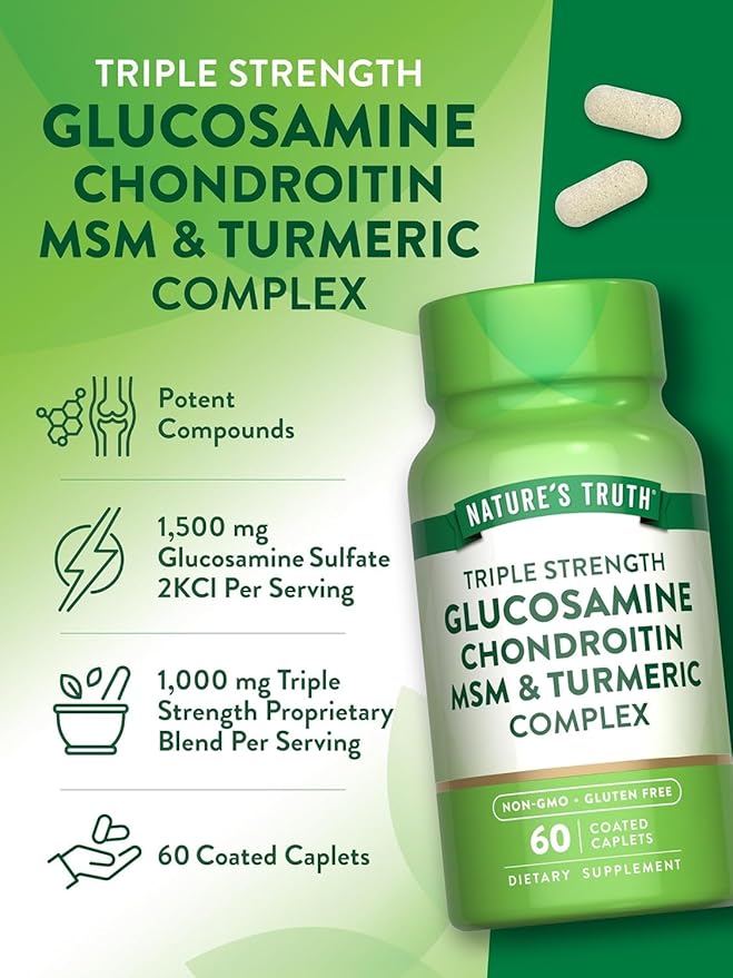 Nature's Truth Triple Strength Glucosamine Chondroitin MSM Complex Dietary Supplement - 60 Coated Caplets Pack of 6