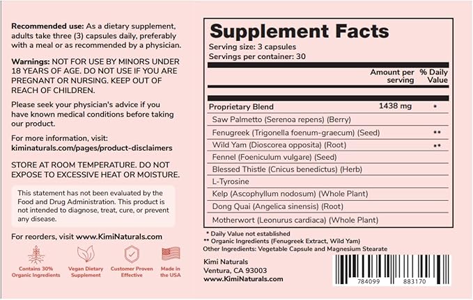 KIMI Naturals Breast Max Plus - Breast Enhancement Pills | Breast Enlargement Supplements with Fenugreek Breast Growth Supports Breast Firmness | 90 Capsules