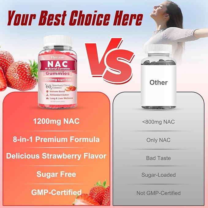 NAC Gummies N Acetyl Cysteine Supplement for Adults and Kids NAC Chewable Support Liver Health Antioxidants &amp Immune System Sugar-Free Strawberry Flavor 120 Count