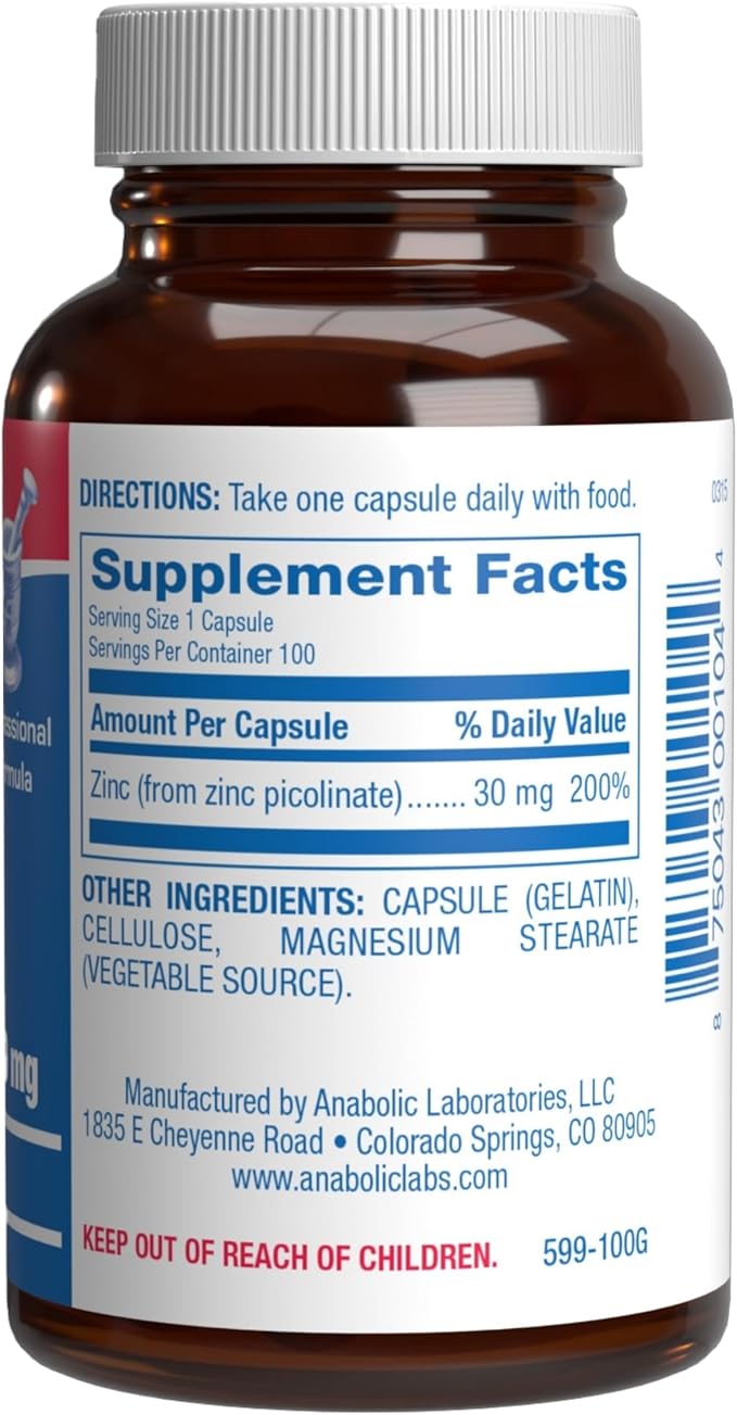 Chelated Zinc Picolinate 30mg - Clinically Formulated High Potency Zinc Supplement for Women &amp Men for Healthy Skin Bone &amp Immune System Support - Vegan Non-GMO &amp Easy to Swallow - 100 Ser