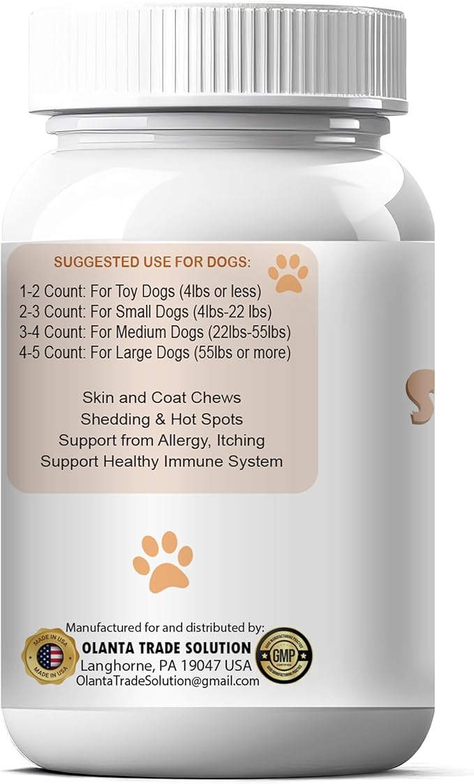 Healthy Skin &amp Coat Support for Dogs – Salmon Oil Flaxseed Oil Omega 3-6-9 &amp Zinc Soft Chews for All Breeds – 1 Bottle 60 Soft Chews