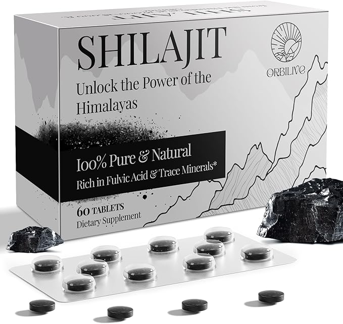 Shilajit Tablets 1000 MG 100% Himalayan Organic Shilajit Supplement Rich in Fulvic Acid &amp 85+ Trace Minerals for Men and Women Energy &amp Immune System 60 Count