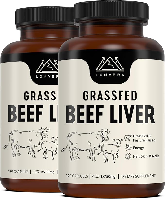 Grass Fed Beef Liver Supplement – 3000mg Freeze Dried Desiccated Organs – Nutrient Source for Joints Bones Hair Skin Nails &amp Daily Energy – 120 Pasture-Raised Capsules - 60 Day Supply