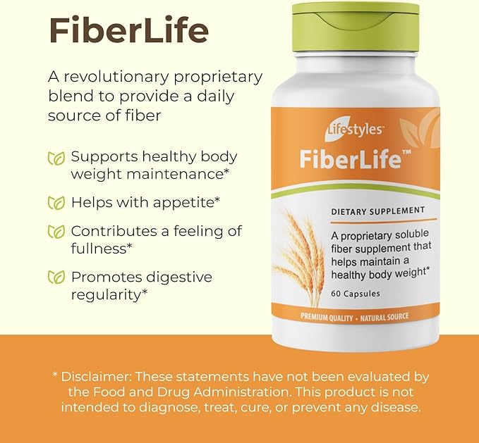 Intra Lifestyles FiberLife Supplement – Soluble Fiber for Digestive Health &amp Appetite Control with Konjac Guar Gum Xanthan Gum and Cinnamon – Made in Canada – 60 Capsules (60 Capsules (Pack of