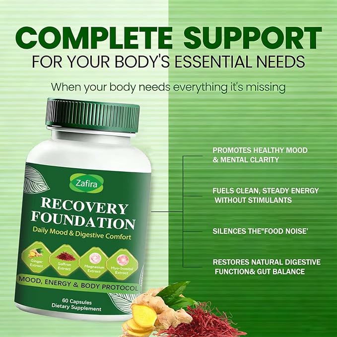 Zafira Recovery Foundation Capsules – Clear Mental Fog Reduce Hair Loss &amp Boost Digestion | Clinically Tested All-Natural IngredientsNon-GMO 60 Capsules