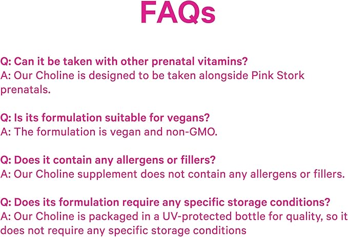 Pink Stork Choline - 550 mg Choline Bitartrate from VitaCholine for Pregnant + Postpartum Moms - Prenatal Vitamin for Fetal Cognitive Health + Breast Milk Quality - 1 Capsule Daily 30 Count