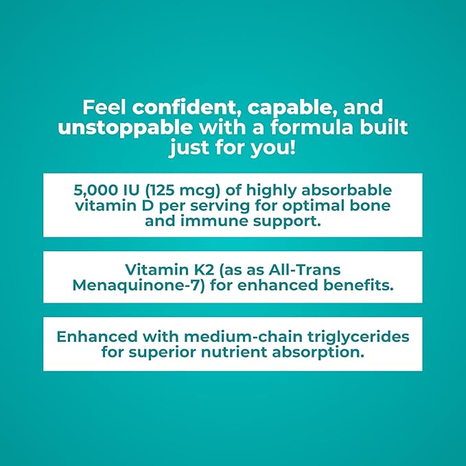 Reignite Wellness by JJ Virgin | Vitamin D Plus | Relevant Serving of 5000 IU Highly Absorbable Vitamin D + Vitamin K1 &amp K2 | GG Supplement for Immune Health | Bone and Heart Supplement | 60 Soft