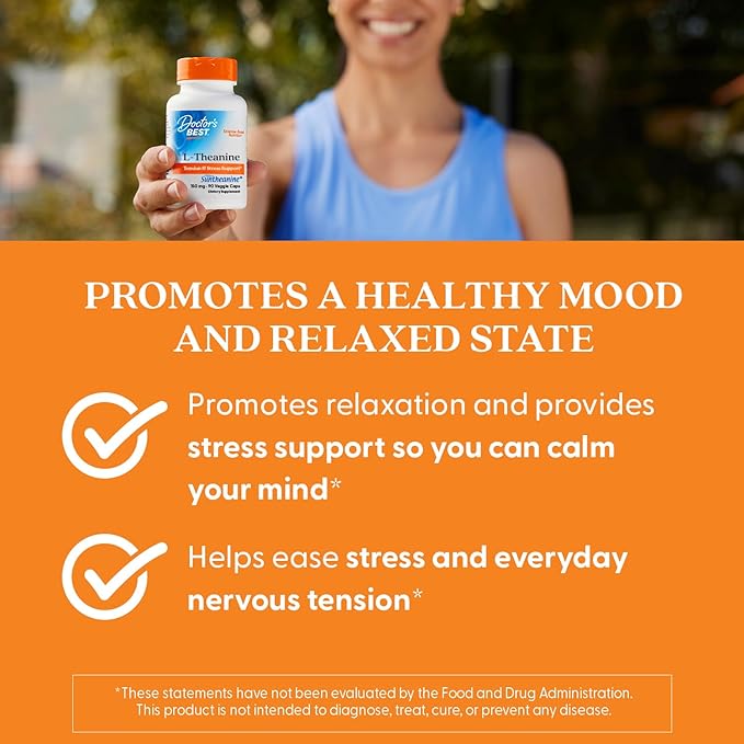 Doctor's Best L-Theanine Contains Suntheanine Helps Reduce Stress &amp Sleep Non-GMO Gluten Free Vegan 150 mg (DRB-00197) 90 Count