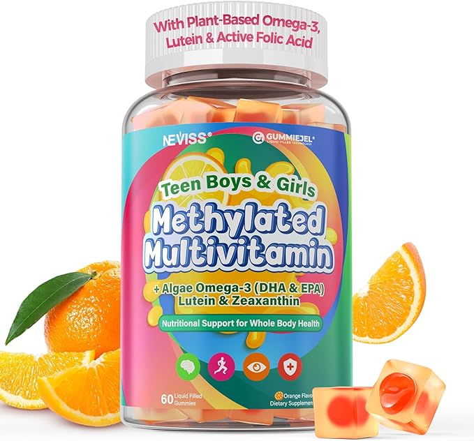 Methylated Multivitamin Gummies for Teens &amp Kids with Methylfolate Methyl B12 &amp Omega3 Teen Vitamins for Boys &amp Girls 10-19 with Multi-Minerals for Teenager Focus Energy Growth Skin
