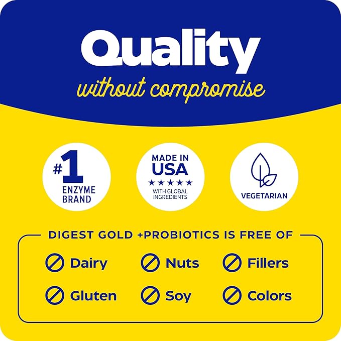 Enzymedica Digest Gold + Probiotics 2-in-1 Digestive Enzymes &amp Probiotic Support Promotes Gut Health with 1 Billion Active Cultures 45 Capsules