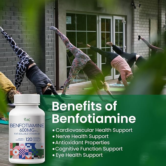 VHC Vitamin B1 Benfotiamine 600mg Supplement- 5X Time Fat-Soluble Thiamine Vitamin B1- Max Boost Bioavailable Thiamine B1 Levels Veggie CapsulesNon-GMO Soy Free- Made in USA (120 Counts)