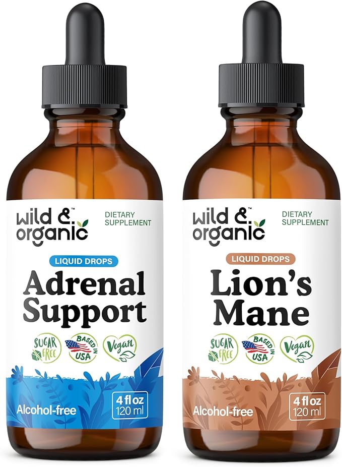 Wild &amp Organic Adrenal Support Tincture 4 fl oz &amp Lion's Mane Tincture 4 fl oz