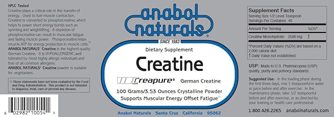 Anabol Naturals Energy Stack: Amino Balance 100 gram Pure Powder &amp Creapure Creatine 100 gram Pure Powder