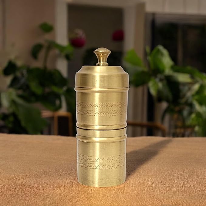 NATRIEL Traditional Brass Filter Coffee Maker Brass South Indian Drip Sytle Decoction Liquid Maker Coffee Filter Vessel Utensil Kumbakonam Degree Coffee Filter For Home (Option-02)