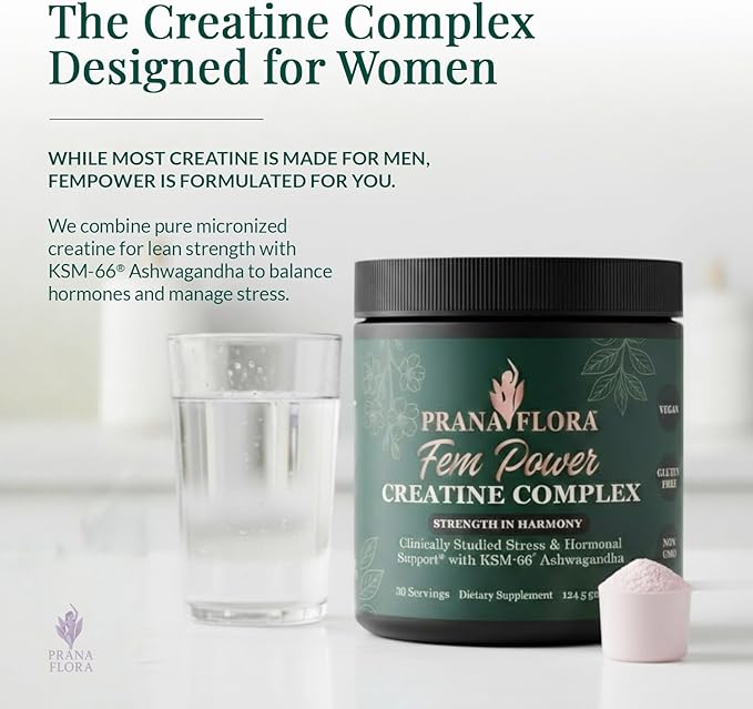 FemPower Creatine for Women - Micronized Creatine Monohydrate with KSM-66 Ashwagandha for Strength Brain Health and Hormonal Balance - Unflavored 30 Servings