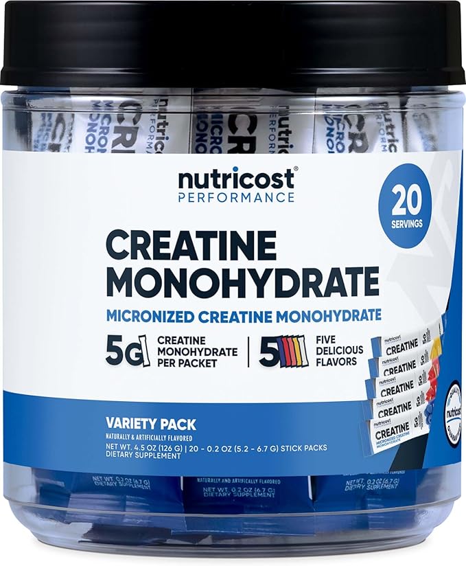 Nutricost Micronized Creatine Monohydrate 500 Grams and 20 Stickpacks (Variety) Bundle