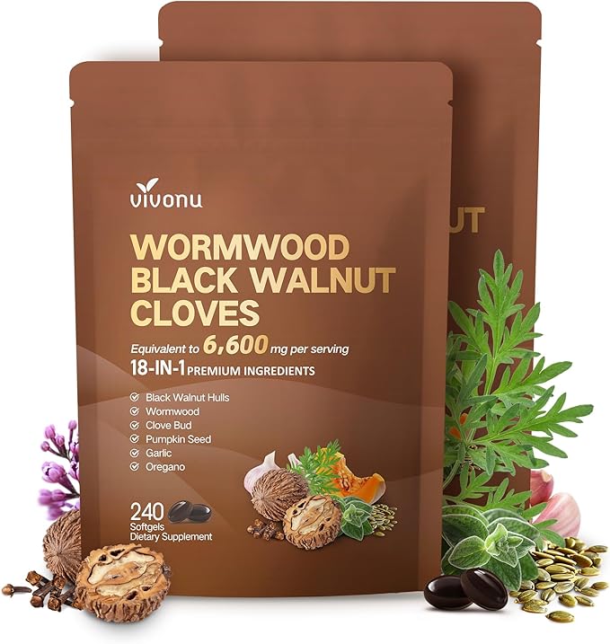 VivoNu Black Walnut Wormwood Clove Capsules Cleanse Detox Intestinal Guard Supplement for Humans 18-in-1 Herbal Blend with Pumpkin Seed Garlic Berberine Cinnamon &amp More 2 Bag