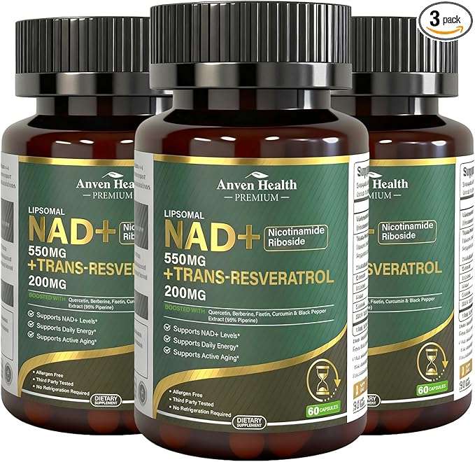 Liposomal NAD+ Resveratrol Supplement - NMN Alternative with Trans-Resveratrol Quercetin &amp Fisetin - NAD Plus for Women and Men Cellular Energy &amp Healthy Aging Non-GMO | 180 Capsules