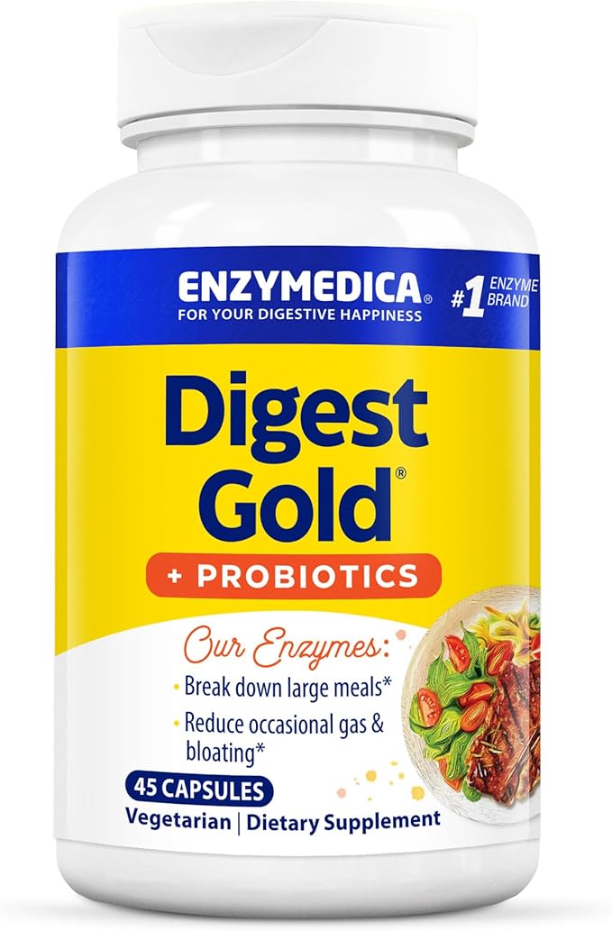 Enzymedica Digest Gold + Probiotics 2-in-1 Digestive Enzymes &amp Probiotic Support Promotes Gut Health with 1 Billion Active Cultures 45 Capsules