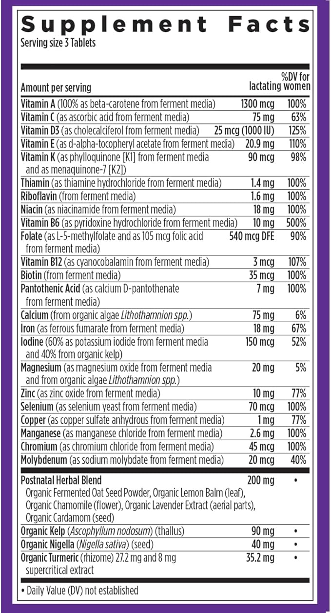 New Chapter Postnatal Vitamins Lactation Supplement Complete Multivitamin with Fermented Vitamin D3 + B Vitamins Made with Organic Vegetables &amp Herbs Non-GMO Ingredients 96 Count
