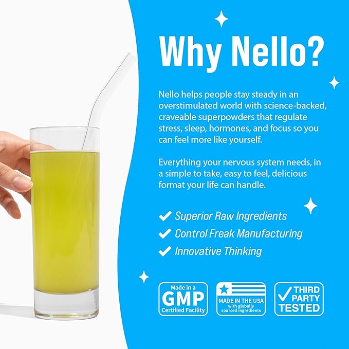 Nello Supercalm Powdered Drink Mix Cortisol Reducer and Sleep Aid Supplement L Theanine Ksm-66 Ashwagandha Magnesium Glycinate Vitamin D 3 No Sugar Non GMO On The Go 20 Ct Cucumber Lime