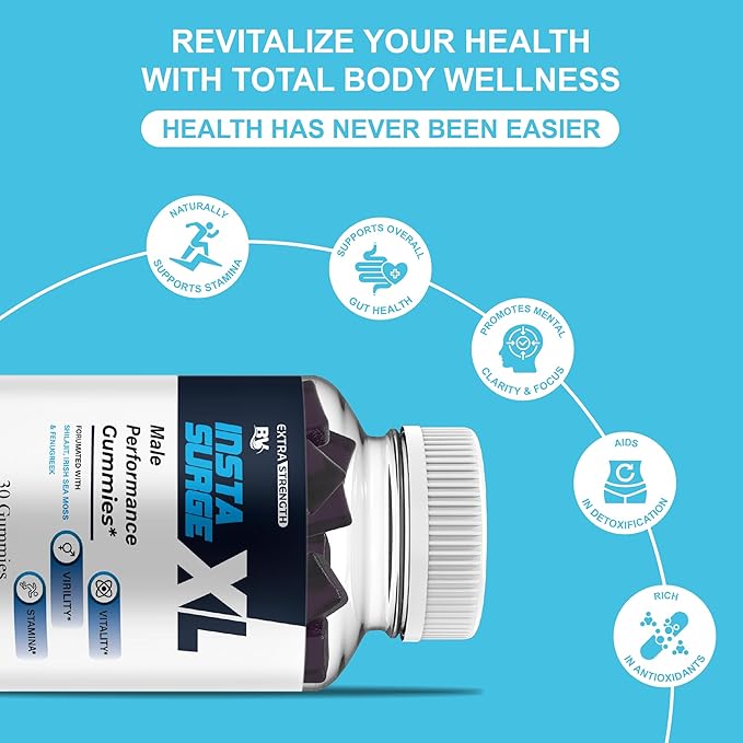 BLUE VIBE Insta Surge XL Performance Gummies InstaSurgeXL Advanced Overall Health and Daily Natural Performance Formula Supplement InstaSurge XL Maximum Support (3 Pack - 90 Gummies)