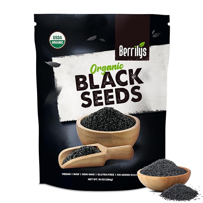 RAWYA Black Seeds + Black Seed Oil - USDA Organic Certified Cold Pressed Nigella Sativa Cumin Seed Oil Kalonji Premium Quality High Thymoquinone Pure &amp Natural 8.4 Oz + 16 Oz Seeds