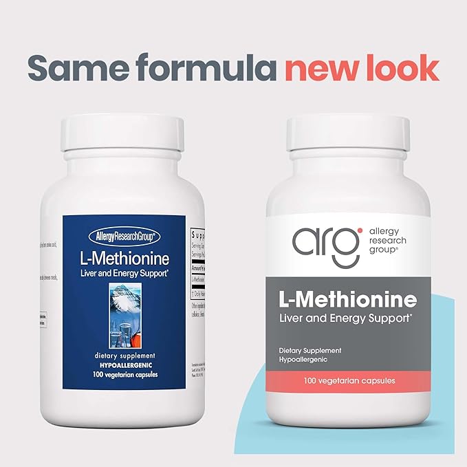 Allergy Research Group L-Methionine - Liver and Energy Support Free Form Amino Acid 500mg Supplement Pure Vegetarian Capsules - 100 Count