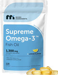 Micro Ingredients Supreme Omega-3 Fish Oil w/Ultra High EPA &amp DHA Burpless Softgels | rTG Omega-3 with Vitamin D3 | Wild-Caught Cold Deep-Sea Fish | Lemon Flavor Easy to Swallow 120ct