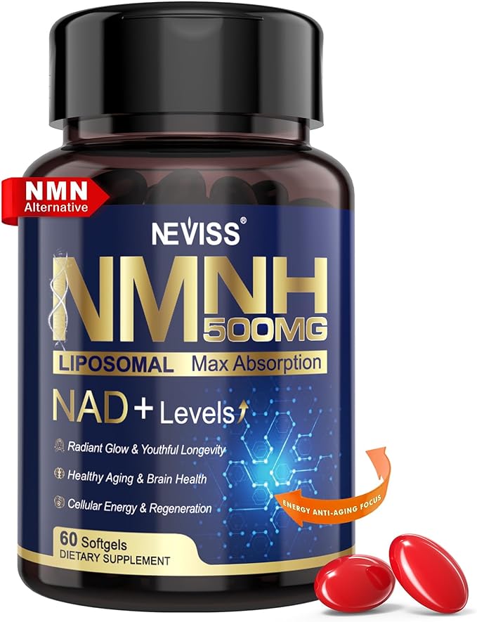 NEVISS NAD+ Supplement Next-Gen NMNH Liposomal 500mg NR NMN Supplement Alternative High Absorption NAD+ with Curcumin Niacinamide for Cellular Energy DNA Repair Healthy Aging 60 Softgels