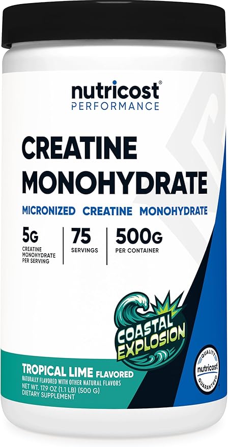 Nutricost Creatine Monohydrate Powder (Coastal Explosion 500 Gram) - Micronized Creatine Supplement - Vegan GMO-Free Gluten Free