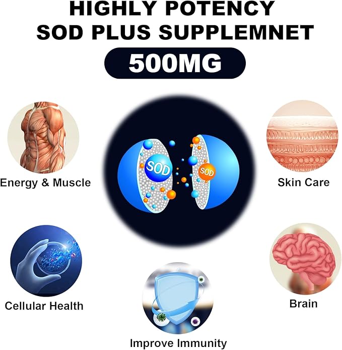 Superoxide Dismutase Supplement 500mg - SOD Plus with Liposomal Glutathione AKG Green Tea Extract L-Arginine Lysine Resveratrol and Vitamin E for Immune Support Antioxidant 180 Capsules