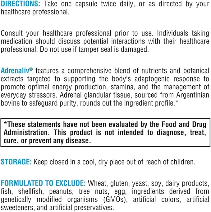 XYMOGEN Adrenaliv - Adrenal Support Supplement* - Stress Response Energy &amp Stamina Support* - Non-GMO Gluten-Free Dairy Free - 120 Capsules
