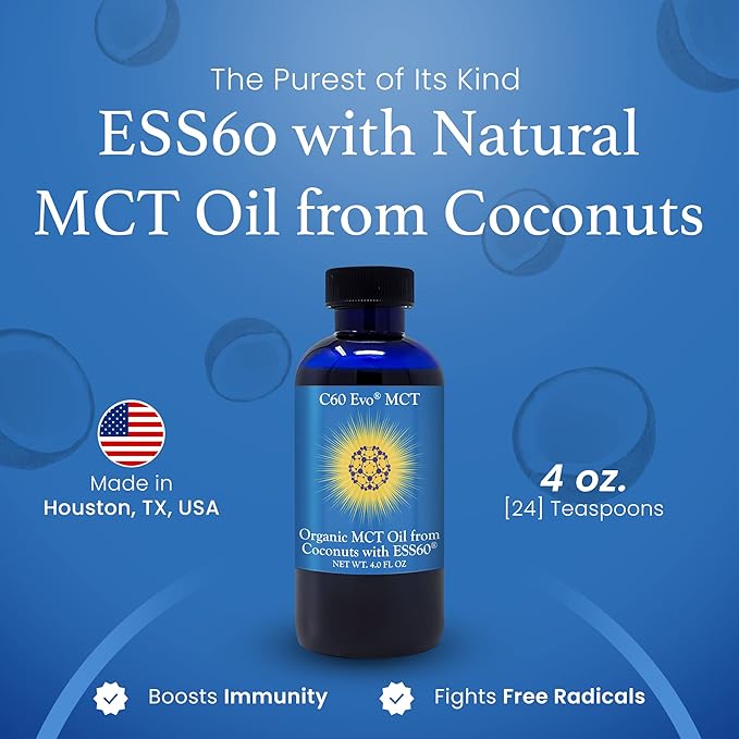 MCT Oil from Coconuts with C60 ESS60 Immune Support Sleep Aid Rich in Antioxidants Flexibility and Joint Support Supplement Promotes MCT Wellness for Energy Boost (4 oz)