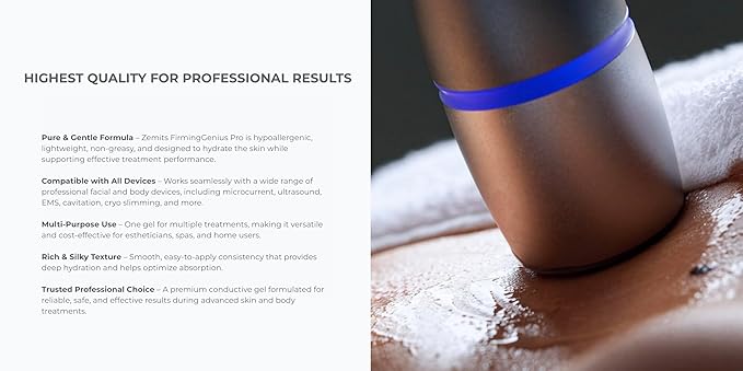 Zemits FirmingGenius Pro | Conductive Gel with Peptides Hyaluronic Acid &amp Vitamin E | Hydrating Non-Greasy | For Facial &amp Body Beauty Devices (16 fl oz)
