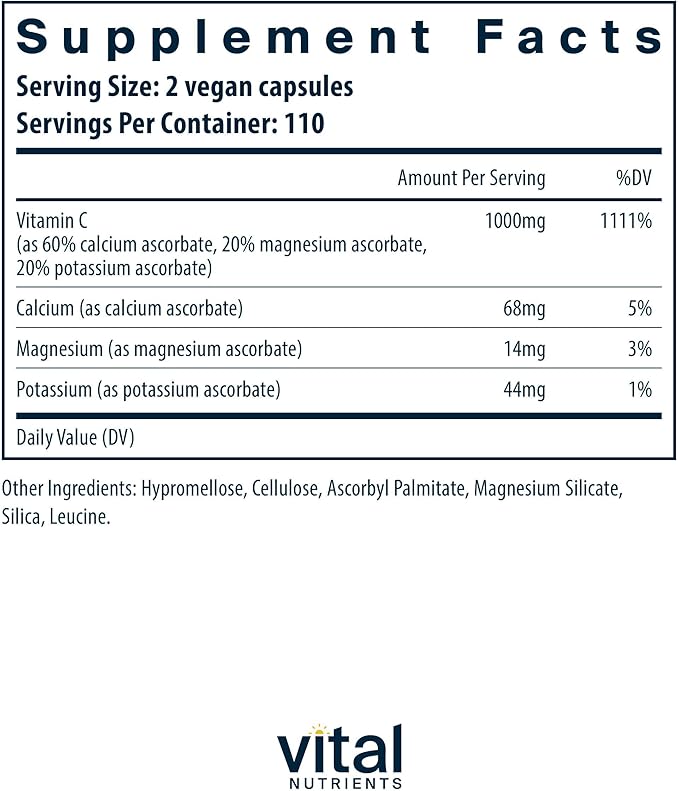 Vital Nutrients Buffered Vitamin C 500mg - Vegan Gentle Vitamin C for Sensitive Individuals* - Immune Support Supplement* - Gluten Dairy and Soy Free - Non-GMO - 220 Capsules