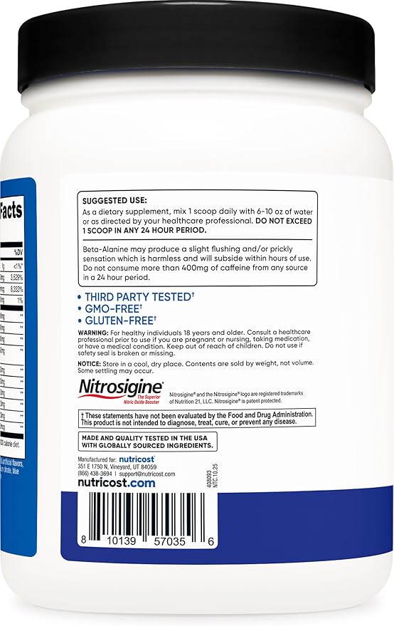 Nutricost Pre-Workout Complex Powder (60 Servings Blue Raspberry) - Pre-Workout Supplement with Beta-Alanine Taurine &amp Amino Acids (Pack of 2)