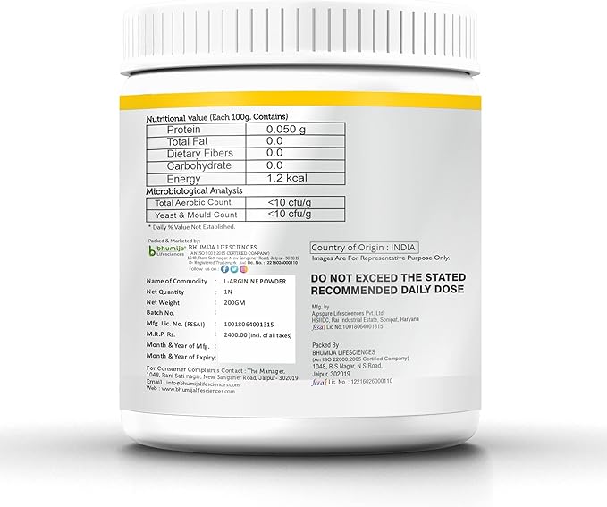 Bhumija Lifesciences L-Arginine Pre Workout (Amino Acid) Powder 200g.