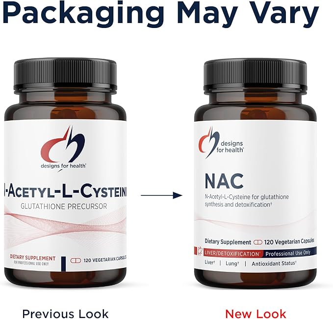 Designs for Health NAC - 900mg N-Acetyl-L-Cysteine Antioxidant Glutathione Precursor - Detox + Workout Recovery Support - Non-GMO + Gluten Free Supplement (120 Capsules)